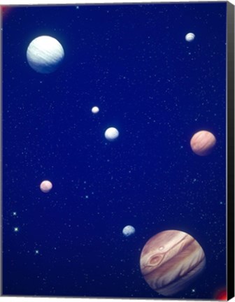 Framed Conceptualized solar system with planets, Jupiter in foreground Print