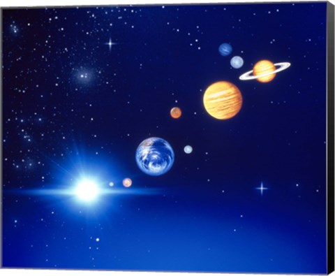 Framed Conceptualized solar system with planets Print