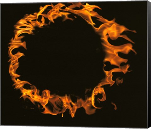 Framed Flamed Circle on Black Background Print