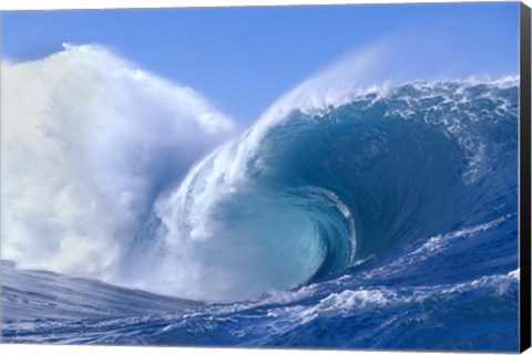 Framed Bright Blue Wave with Giant Splash Print