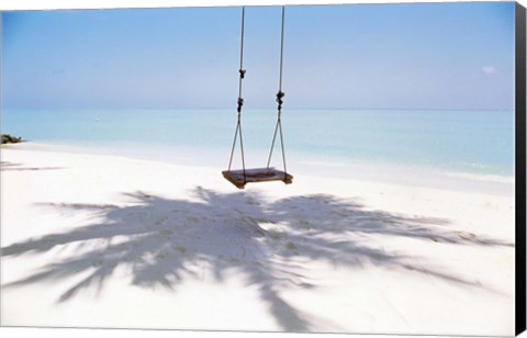 Framed Beach swing and shadow of palm tree on sand Print