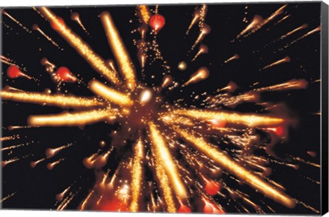 Framed Ignited Fireworks against a Night Sky Print