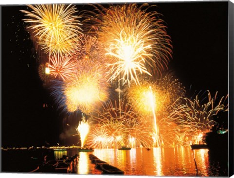 Framed Fireworks display in night Print