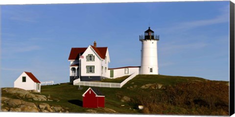 Framed Lighthouse on the hill, Cape Neddick Lighthouse, Cape Neddick, York, Maine, USA Print