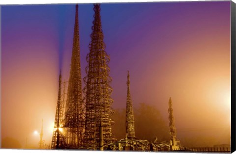 Framed Watts Towers at night, Watts, Los Angeles, California, USA Print