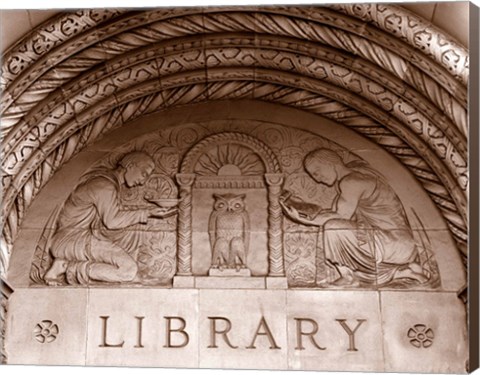 Framed Detail of carvings on the wall of Powell Library, University of California, Los Angeles, California, USA Print