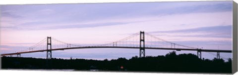 Framed Silhouette of a suspension bridge across a river, Thousand Islands Bridge, St. Lawrence River, New York State, USA Print