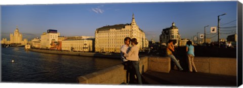 Framed Side profile of a couple romancing, Moskva River, Moscow, Russia Print