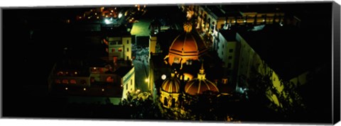 Framed High angle view of buildings lit up at night, Guanajuato, Mexico Print