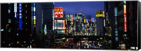 Framed Buildings lit up at night, Shinjuku Ward, Tokyo Prefecture, Kanto Region, Japan Print