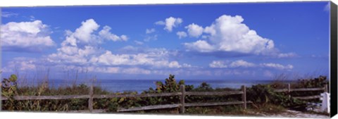 Framed Fence on the beach, Tampa Bay, Gulf Of Mexico, Anna Maria Island, Manatee County, Florida, USA Print