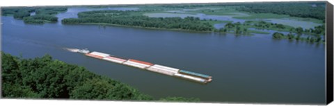 Framed Barge in a river, Mississippi River, Marquette, Prairie Du Chien, Wisconsin-Iowa, USA Print