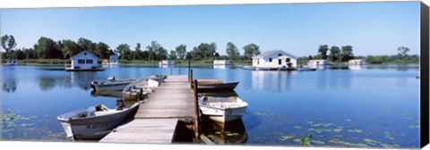 Framed Boathouses in a lake, Lake Erie, Erie, Pennsylvania, USA Print