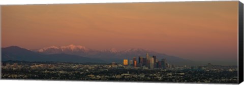 Framed High angle view of a city at dusk, Los Angeles, California, USA Print