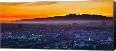 Framed Buildings in a city with mountain range in the background, Santa Monica Mountains, Los Angeles, California, USA Print