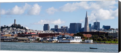 Framed Buildings at the waterfront, Transamerica Pyramid, Coit Tower, Fisherman&#39;s Wharf, San Francisco, California, USA Print