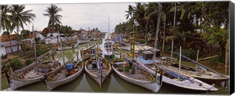 Framed Fishing boats in small village harbor, Madura Island, Indonesia Print