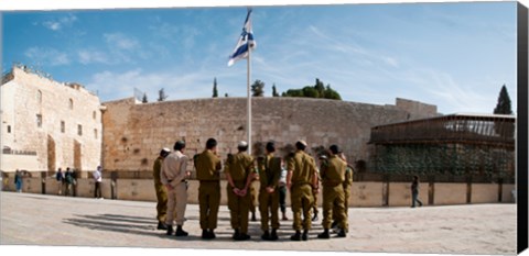 Framed Israeli soldiers being instructed by officer in plaza in front of Western Wall, Jerusalem, Israel Print