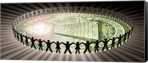 Framed People in circle around money Print