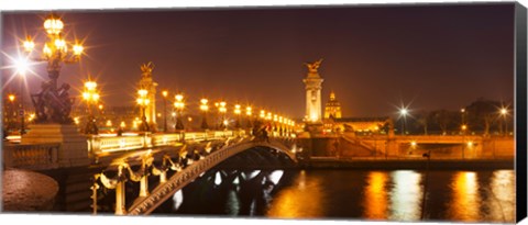 Framed Bridge across the river at night, Pont Alexandre III, Seine River, Paris, Ile-De-France, France Print