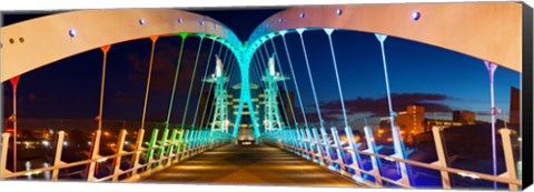 Framed Millennium Bridge at night, Salford Quays, Salford, Greater Manchester, England Print