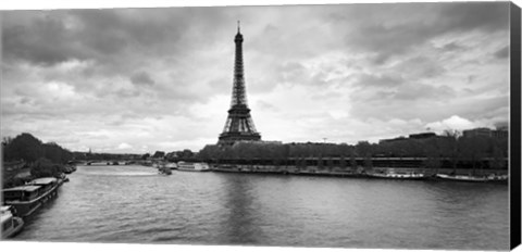 Framed Eiffel Tower from Pont De Bir-Hakeim, Paris, France (black and white) Print