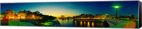 Framed City lit up at dusk, Notre Dame, Paris, Ile-de-France, France Print