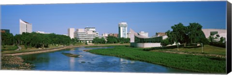 Framed Downtown Wichita viewed from the bank of Arkansas River, Kansas Print