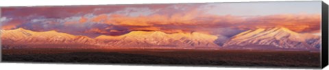 Framed Sunset over mountain range, Sangre De Cristo Mountains, Taos, Taos County, New Mexico, USA Print