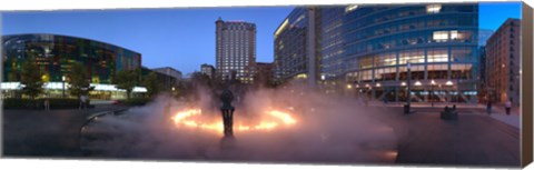 Framed La Joute by Jean-Paul Riopelle during the flaming phase of its kinetic cycle at dusk, Montreal, Quebec, Canada Print