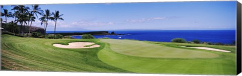 Framed Golf course at the oceanside, The Manele Golf course, Lanai City, Hawaii Print