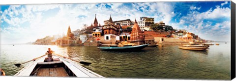 Framed Boats in the Ganges River, Varanasi, Uttar Pradesh, India Print