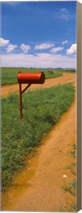 Framed Red mailbox at the roadside, San Rafael Valley, Arizona, USA Print