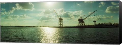 Framed Dockyard at the riverfront, East River, Red Hook, Brooklyn, New York City, New York State, USA Print