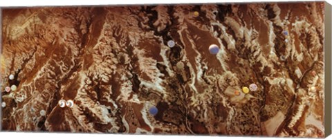 Framed Aerial view of hot air balloons over landscape at sunrise, Cappadocia, Central Anatolia Region, Turkey Print