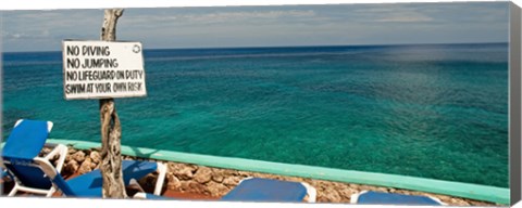 Framed Sign at Xtabi Hotel above cliffs, Negril, Westmoreland, Jamaica Print