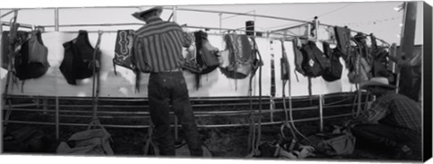 Framed Cowboy with tacks at rodeo, Pecos, Texas Print