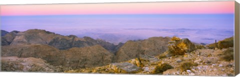 Framed Sea viewed from a mountain top at dusk, Jordan Print