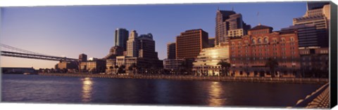 Framed Skyscrapers and Bay Bridge at sunset, San Francisco Bay, San Francisco, California, USA 2012 Print