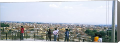 Framed Tourists looking at city from Leaning Tower Of Pisa, Piazza Dei Miracoli, Pisa, Tuscany, Italy Print