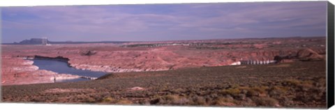 Framed Dam on a lake, Glen Canyon Dam, Lake Powell, Utah/Arizona, USA Print