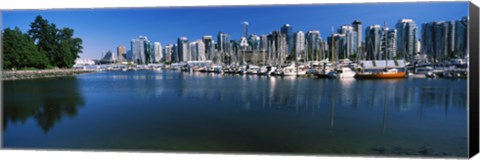 Framed Marina with city at waterfront, Vancouver, British Columbia, Canada 2013 Print