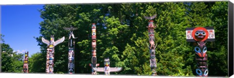 Framed Totem poles in a a park, Stanley Park, Vancouver, British Columbia, Canada Print