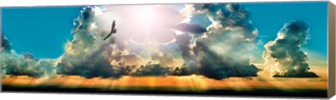 Framed Eagle flying in the sky with clouds at sunset Print