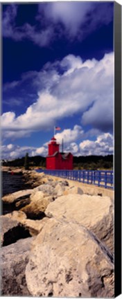 Framed Lighthouse at the coast, Big Red Lighthouse, Holland, Michigan, USA Print