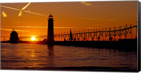 Framed Grand Haven Lighthouse at sunset, Grand Haven, Michigan, USA Print