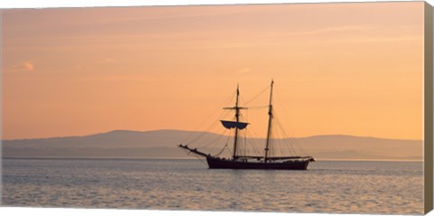 Framed Tall ship in the Baie De Douarnenez at sunrise, Finistere, Brittany, France Print