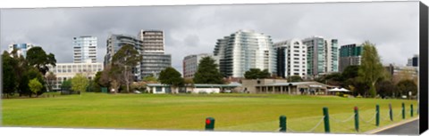 Framed Apartment buildings along Queens Road at edge of Albert Park Lake, Melbourne, Victoria, Australia Print