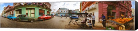 Framed 360 degree view of street scene, Havana, Cuba Print