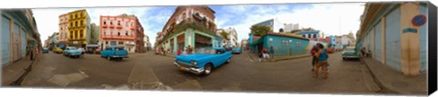 Framed 360 degree view of street scene, Havana, Cuba Print